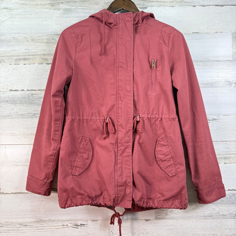 Ambiance Womens Mauve Cotton Utility Anorak Jacket Hooded Bella Swan‎ Medium